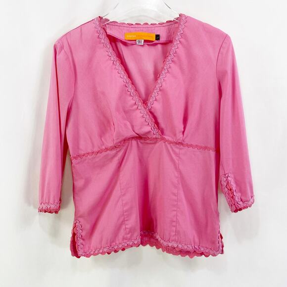 CYNTHIA STEFFE Pink V-Neck 3/4 Sleeve Blouse - Picture 1 of 9